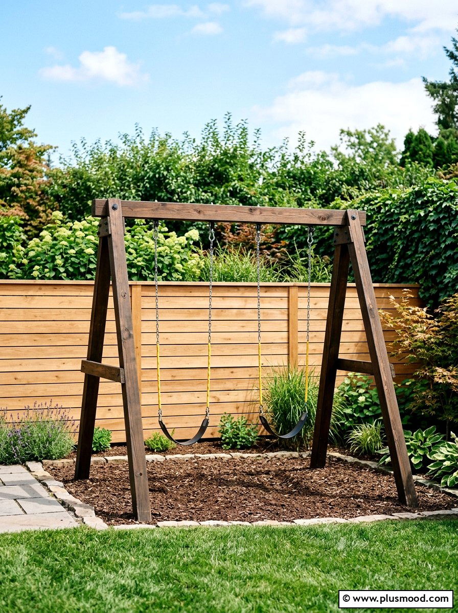Double swing set for small yard - 25 small backyard ideas with swing set
