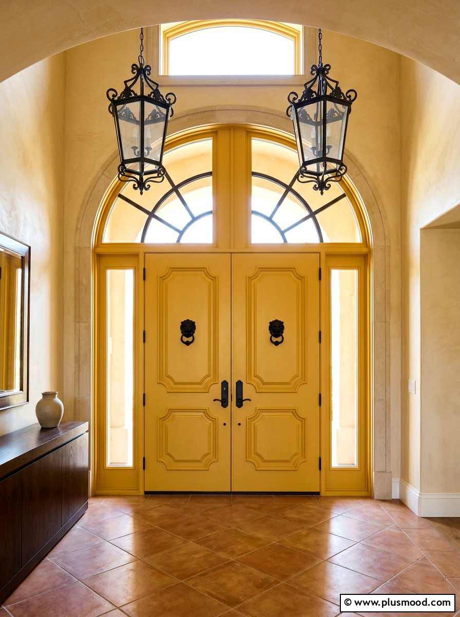 Double yellow front doors - 25 summer yellow front door ideas