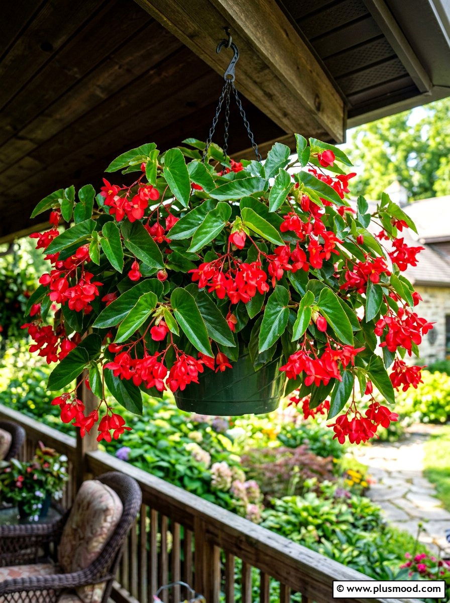 Dragon Wing Begonia Hanging Basket - 25 summer low maintenance planter ideas