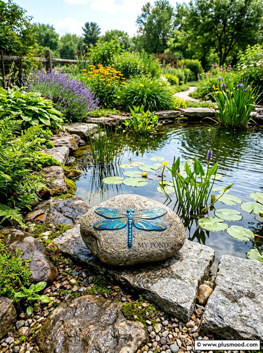 Dragonfly Pond Rock - 25 painted rock ideas with nature prints