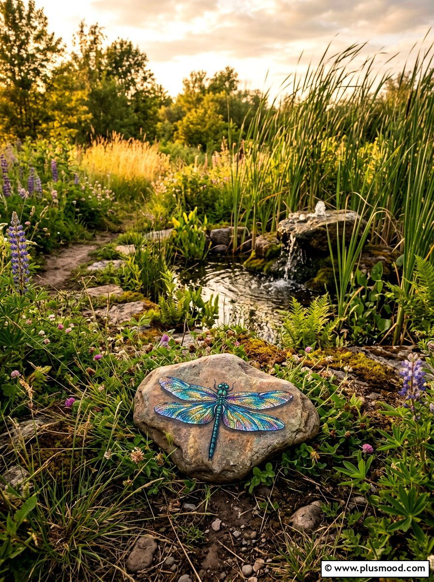 Dragonfly - 25 painted rock ideas for koi pond decor