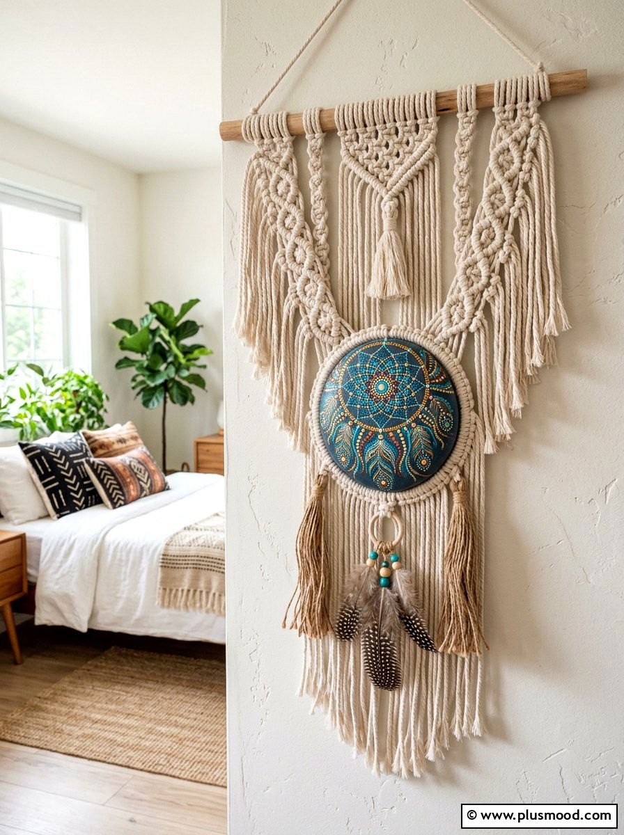 Dreamcatcher Dot Stone - 25 painted rock ideas with dot painting