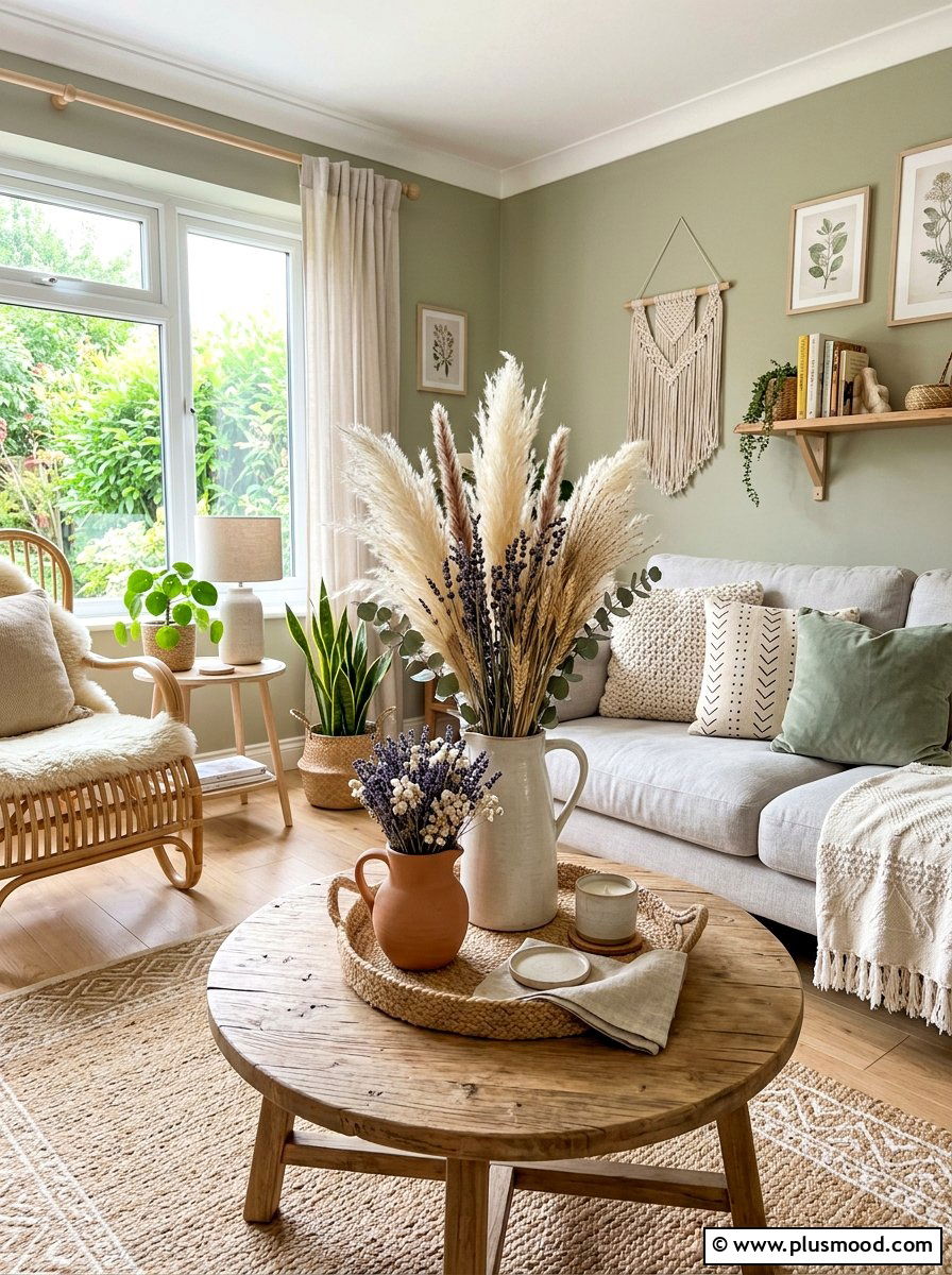 Dried Flower Arrangement - 25 summer shelf styling ideas for living room