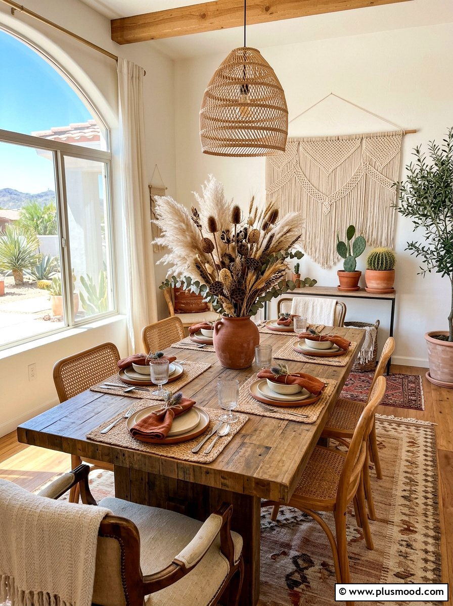 Dried Flower Boho Table - 25 summer floral table decor ideas