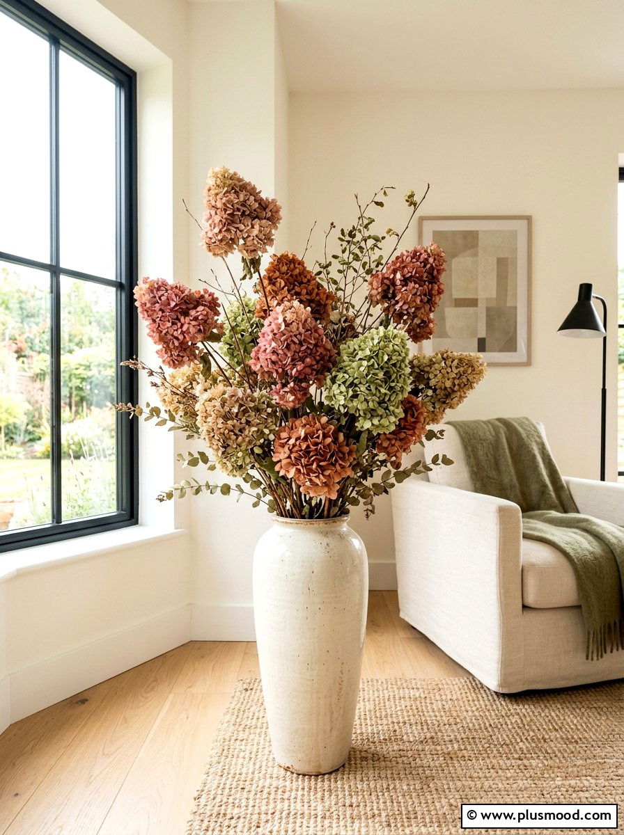 Dried Hydrangea Arrangement - 25 late summer hydrangea decor ideas