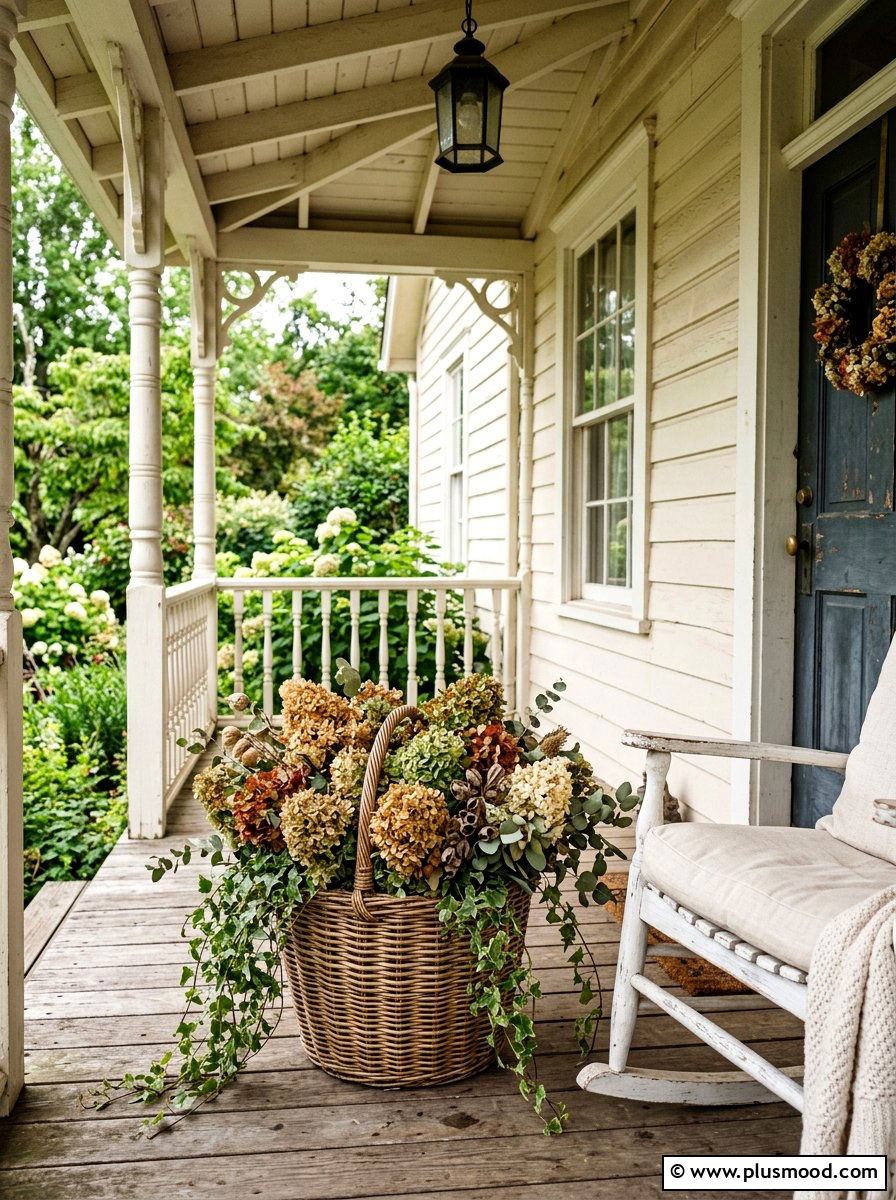 Dried Hydrangea Container - 25 end of summer planter refresh ideas