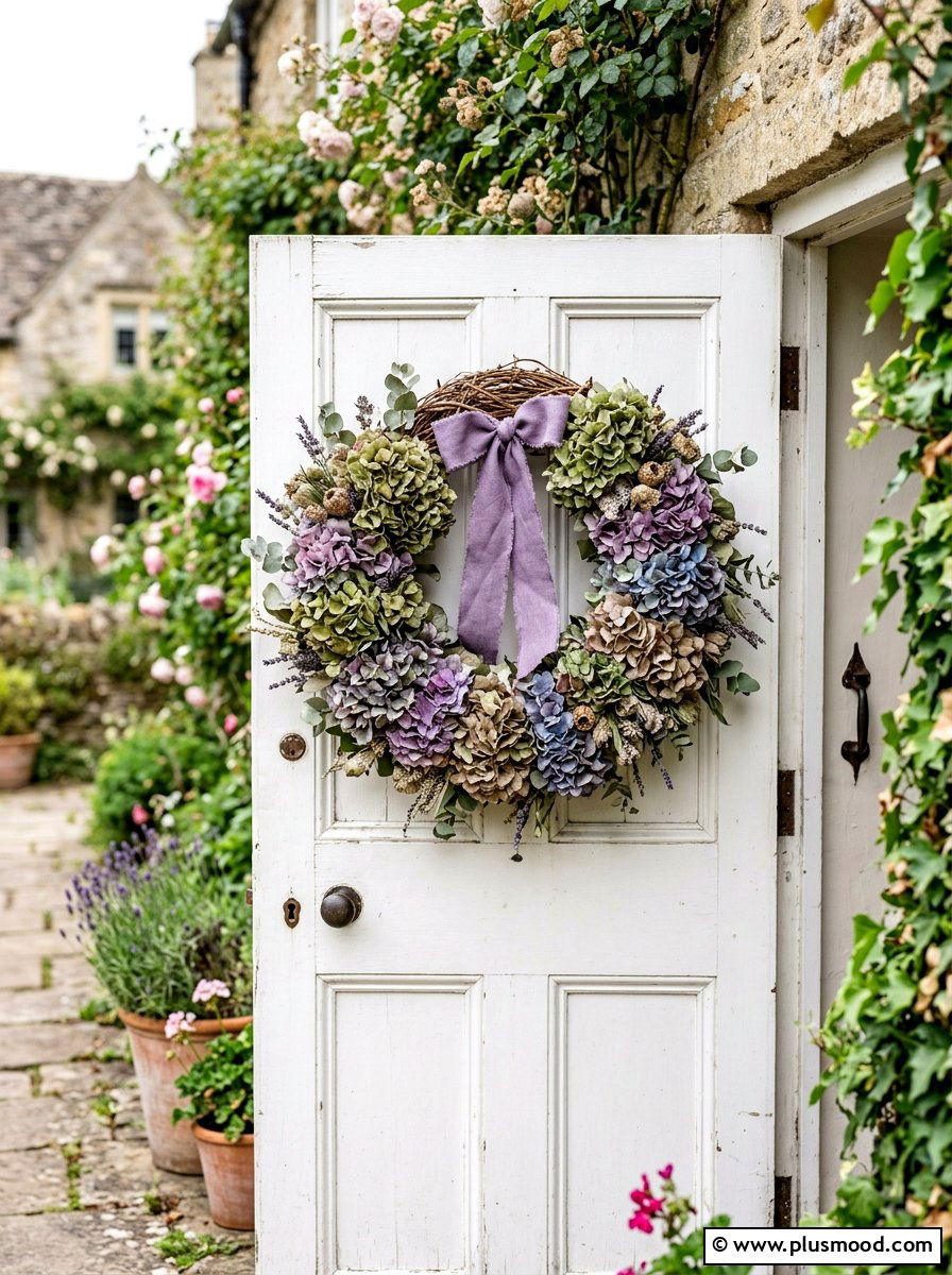 Dried Hydrangea Wreath - 25 summer to fall wreath ideas