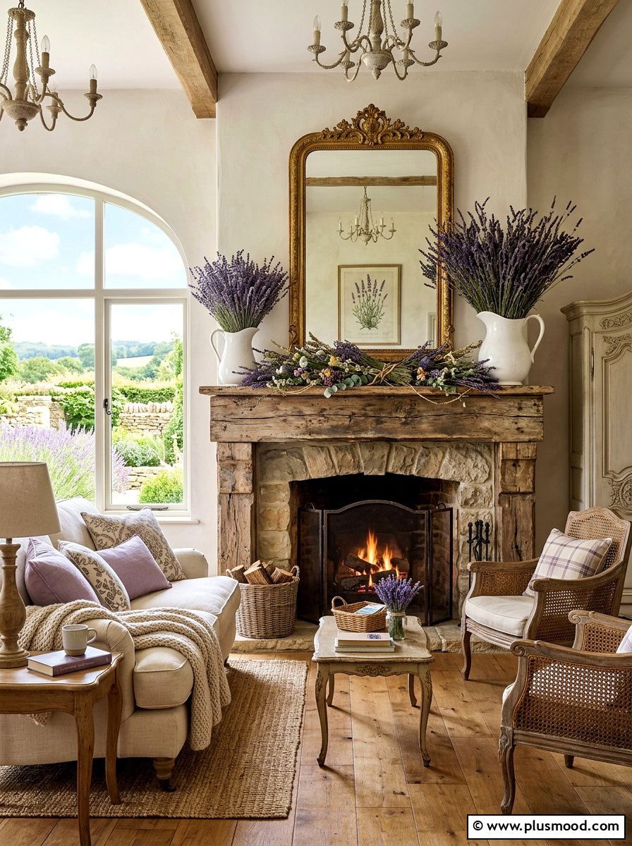 Dried Lavender Mantel - 25 summer to fall mantel ideas