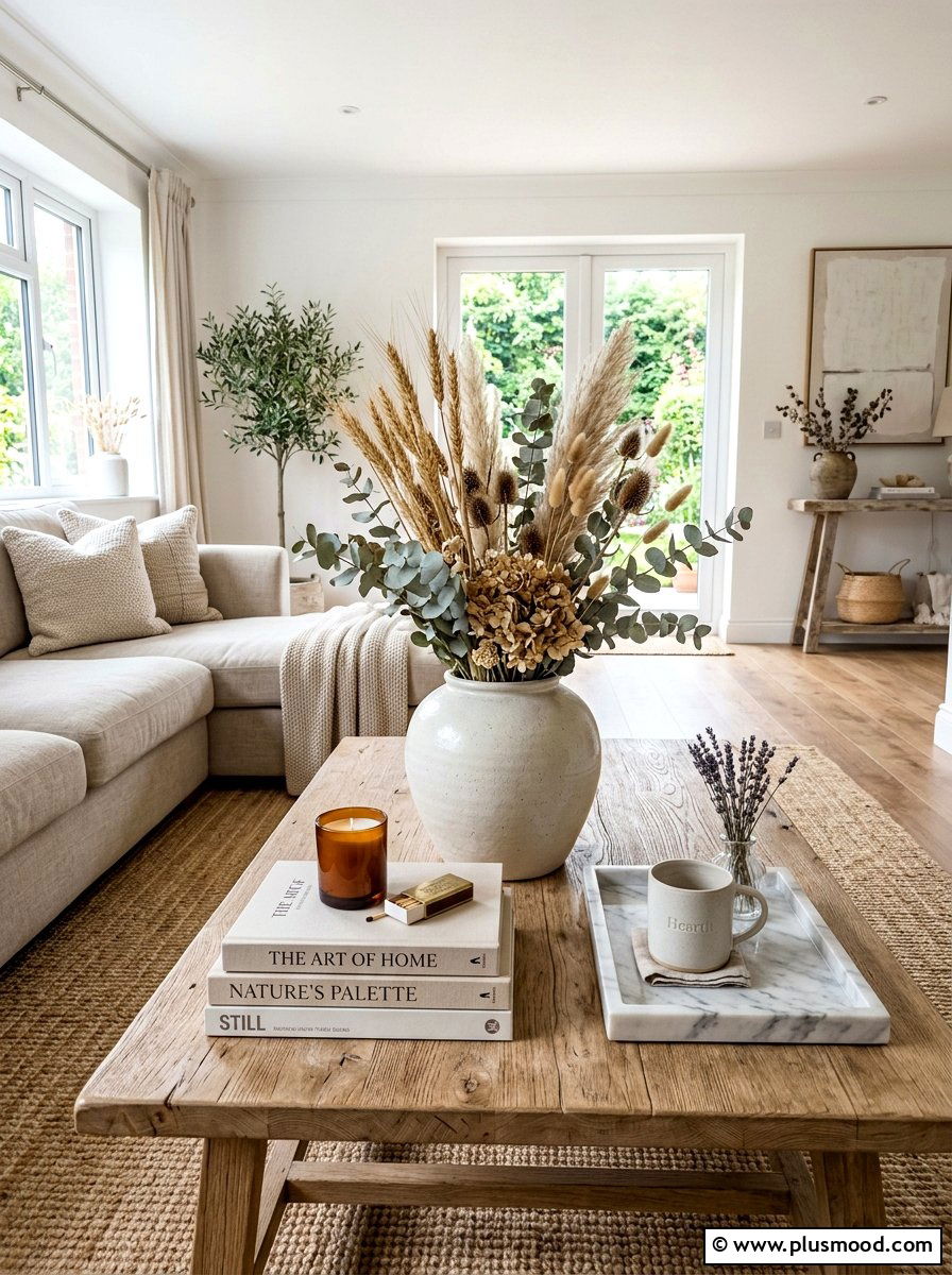 Dried floral arrangements for tables - 25 summer to fall living room decor ideas