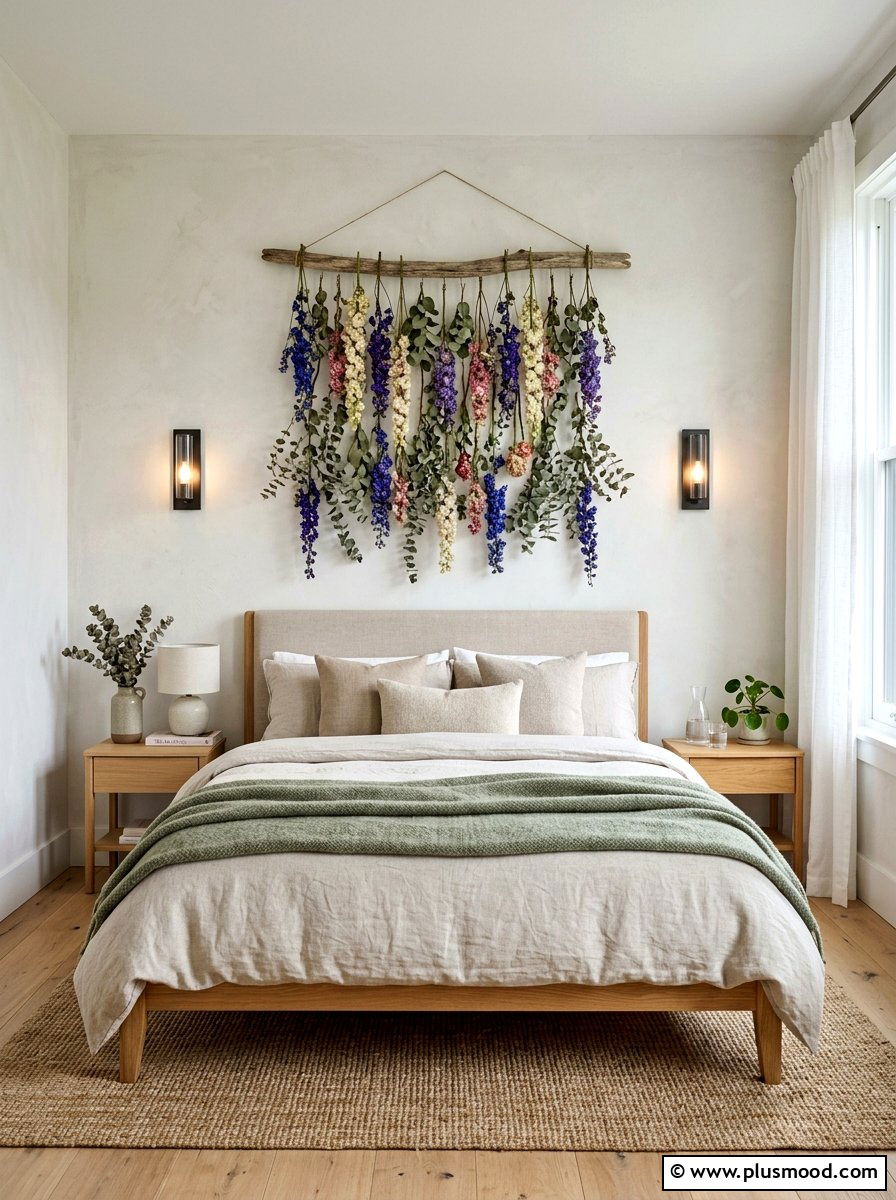 Dried flower wall - 25 summer flower decor ideas for bedroom