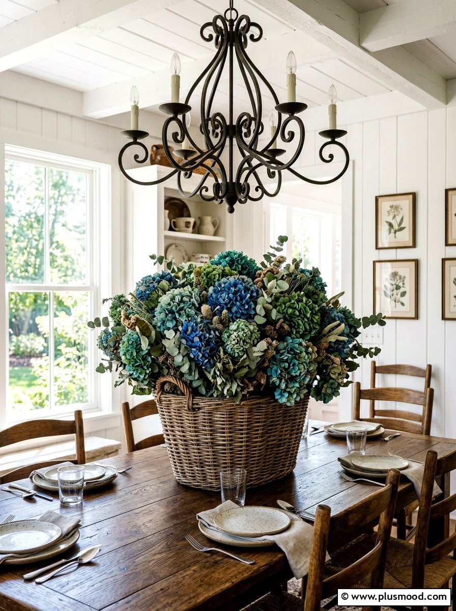 Dried hydrangea dining room floral - 25 summer French country summer decor ideas