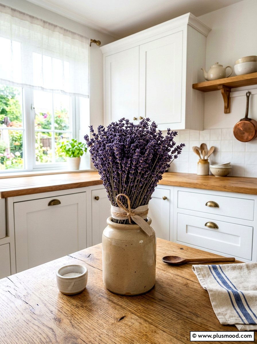 Dried lavender bundle display - 25 summer kitchen centerpiece ideas