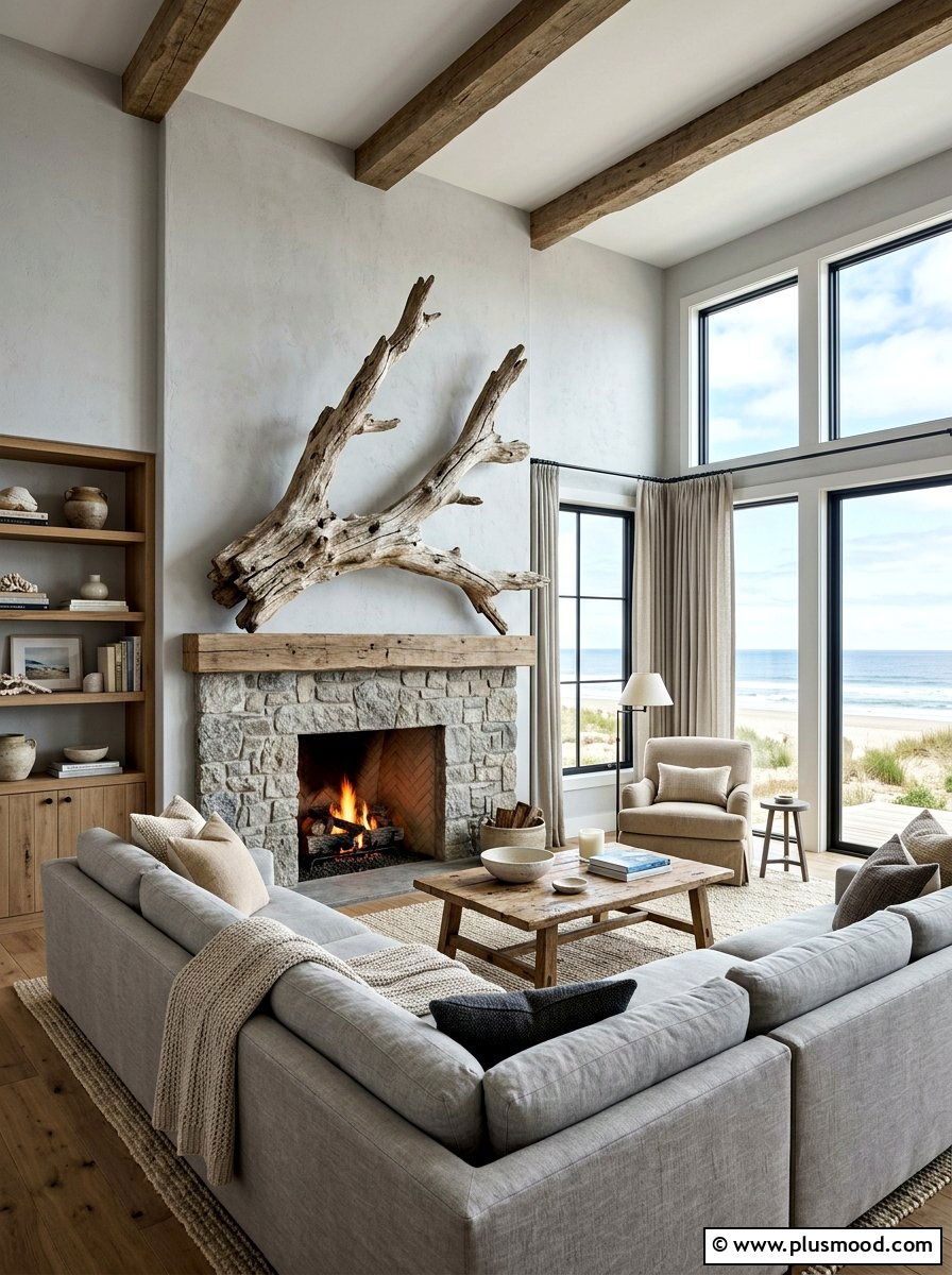 Driftwood Accent Piece - 25 summer shelf styling ideas for living room