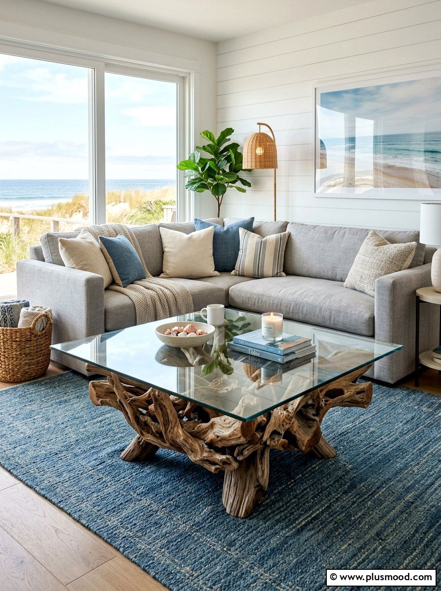 Driftwood Coastal Coffee Table - 25 summer coastal decor ideas