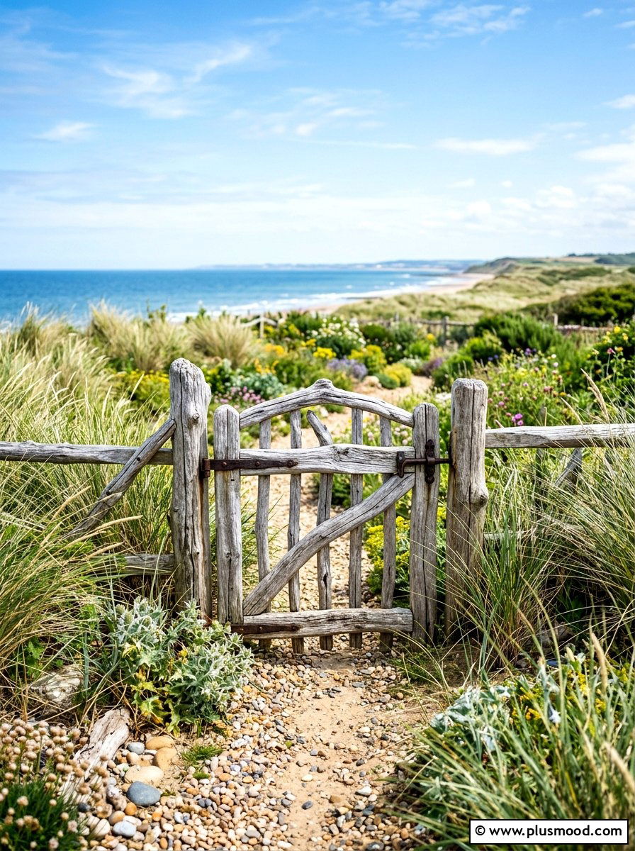 Driftwood Coastal Garden Gate - 25 summer garden gate front yard ideas
