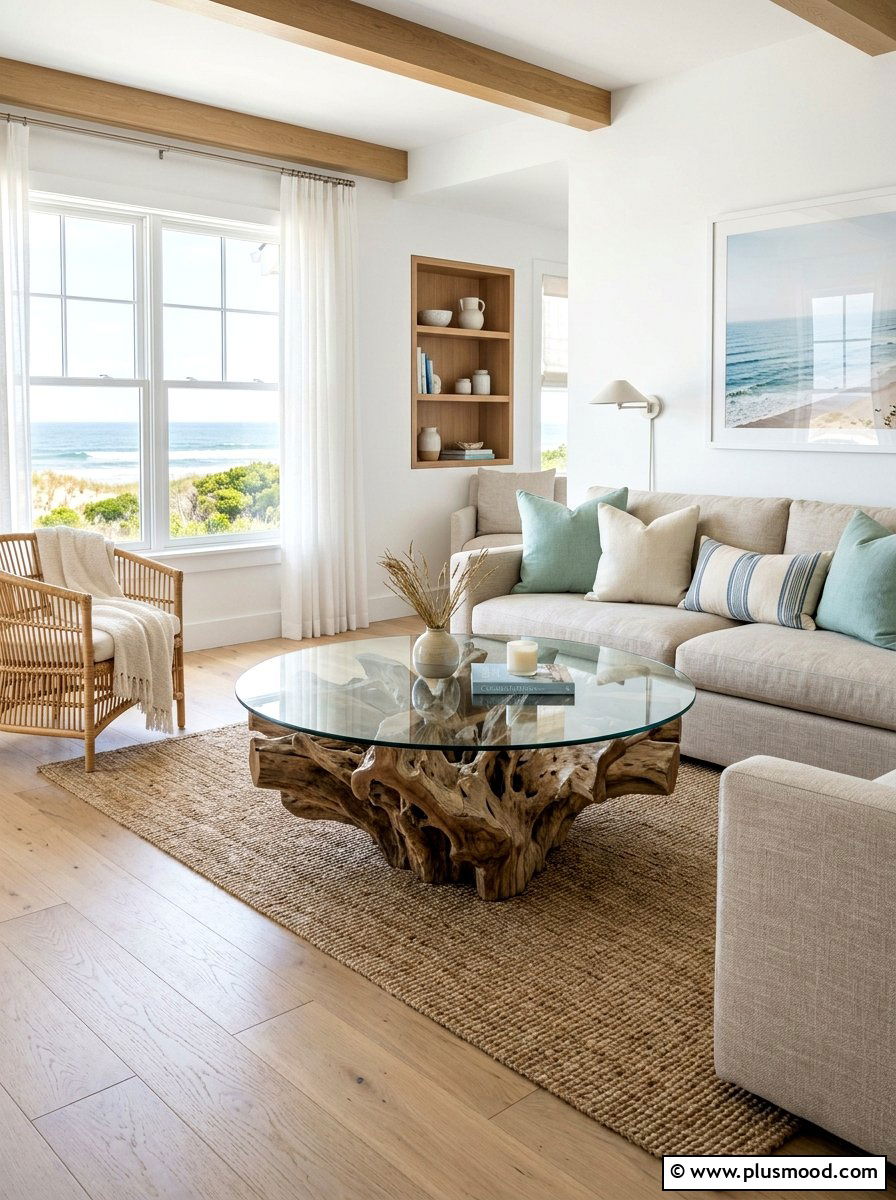 Driftwood Coffee Table - 25 coastal summer living room ideas