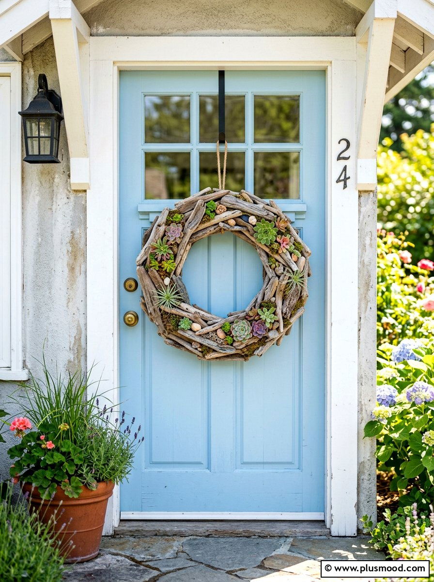 Driftwood Door Decor - 25 summer coastal curb appeal ideas