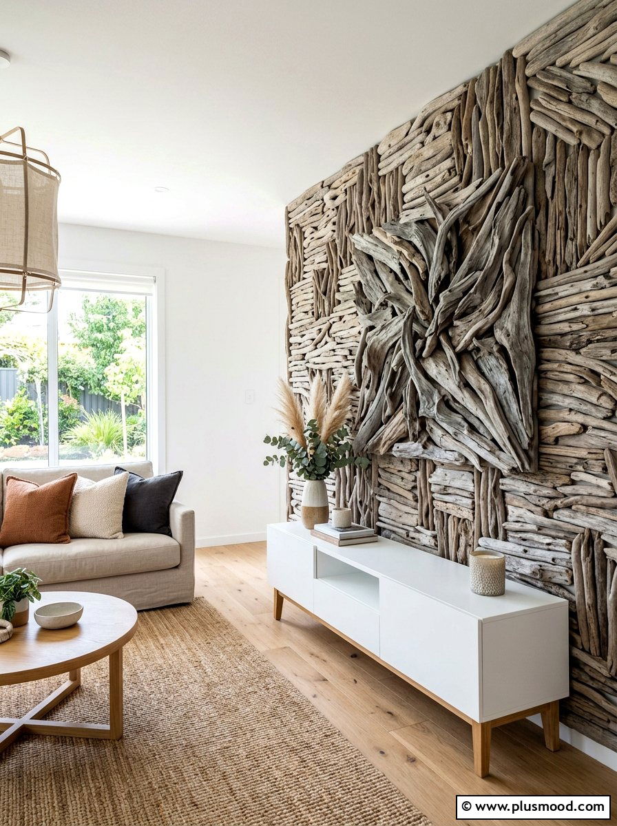 Driftwood Focal Wall - 25 summer beach house decor ideas