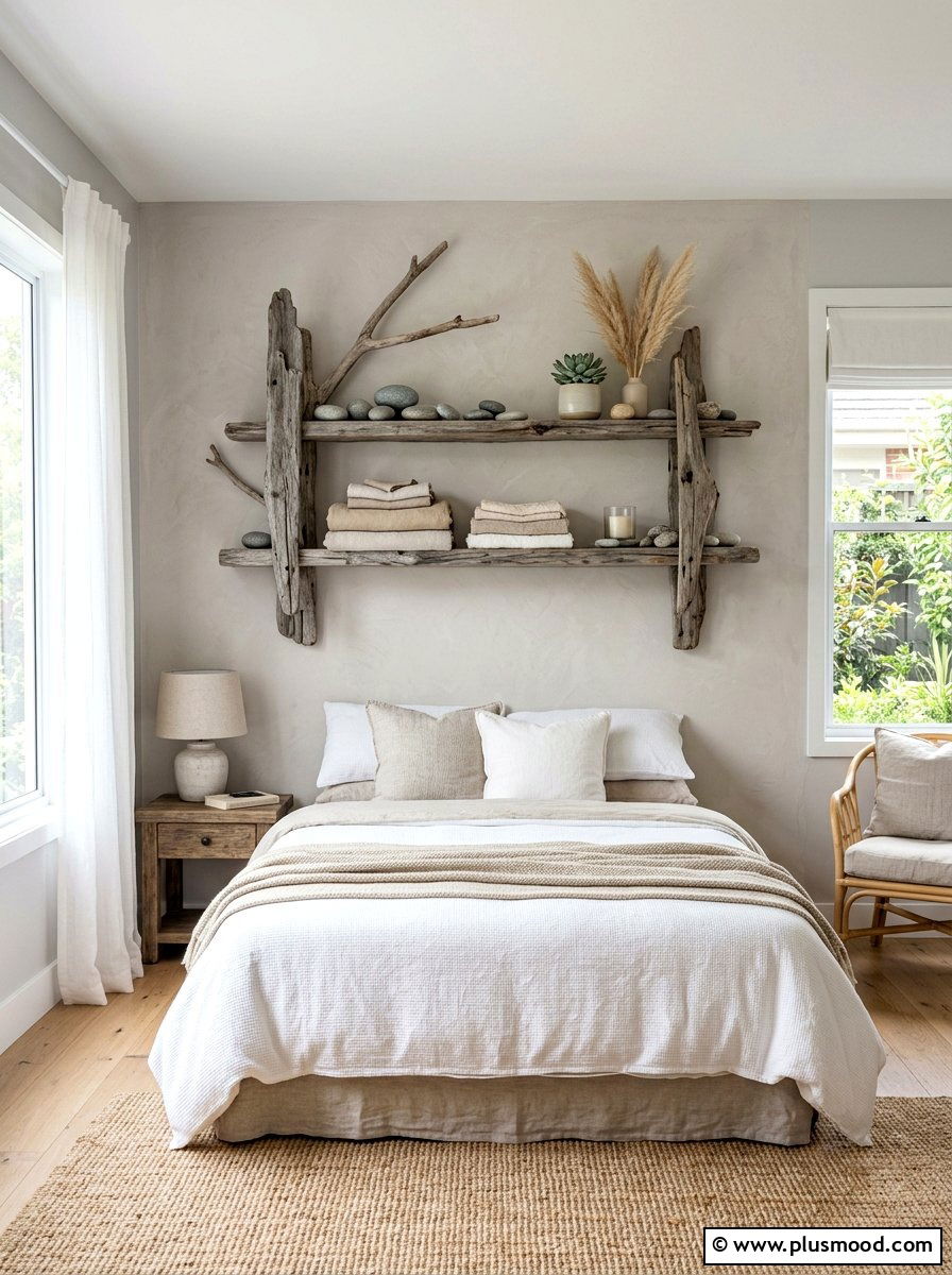 Driftwood Natural Bedroom Shelf - 25 summer bedroom shelf decor ideas