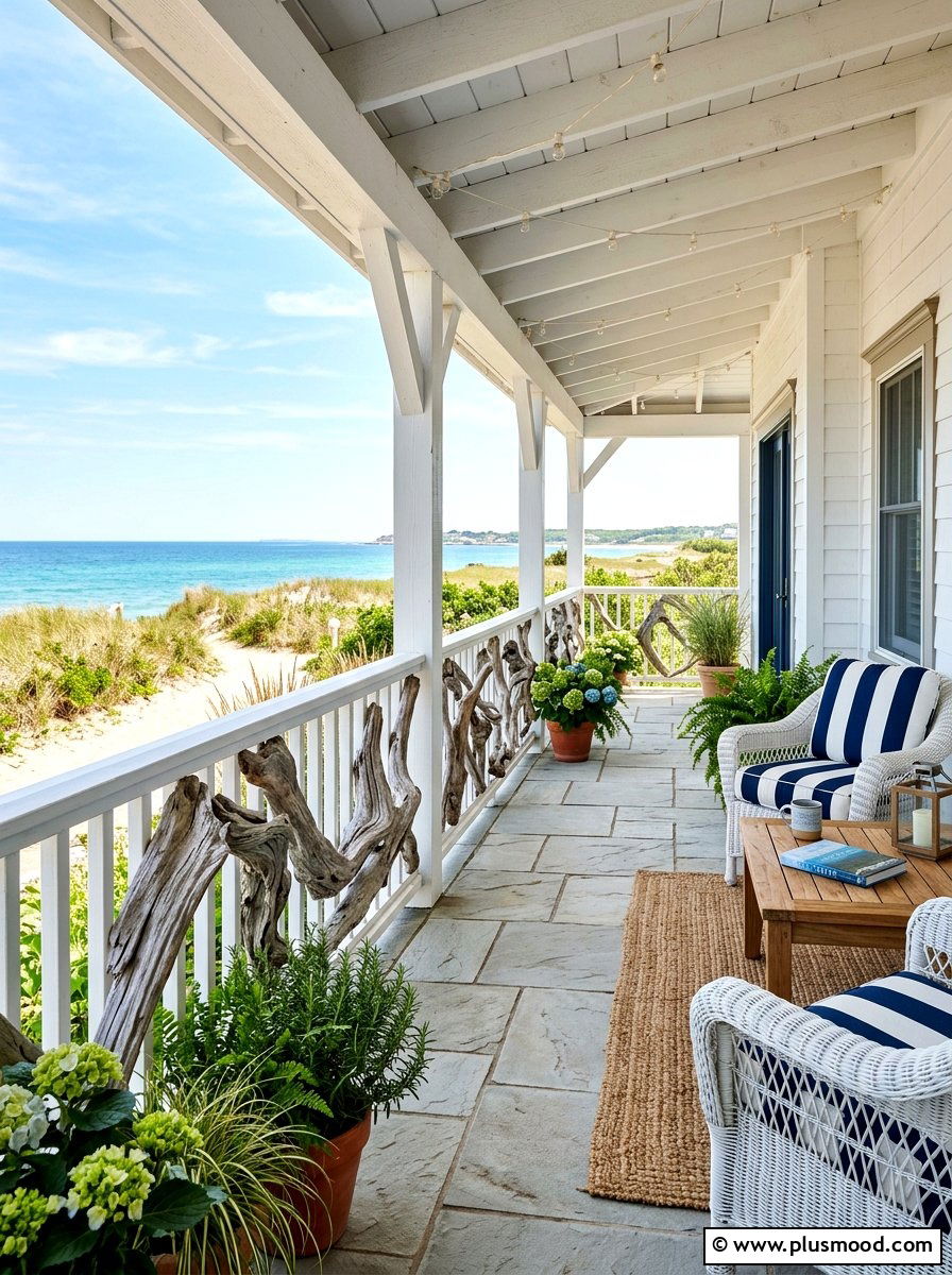 Driftwood Porch Railing Decor - 25 summer coastal front porch ideas