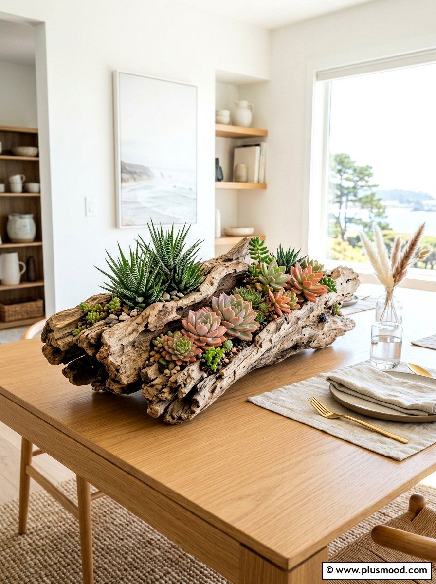 Driftwood Succulent Arrangement - 25 summer succulent planter ideas
