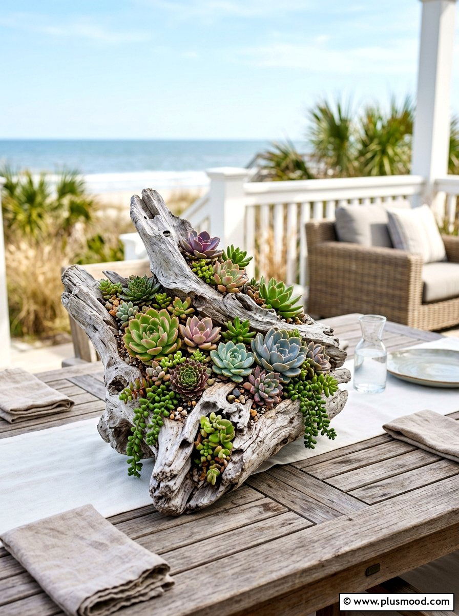Driftwood Succulent Planter - 25 summer succulent garden ideas