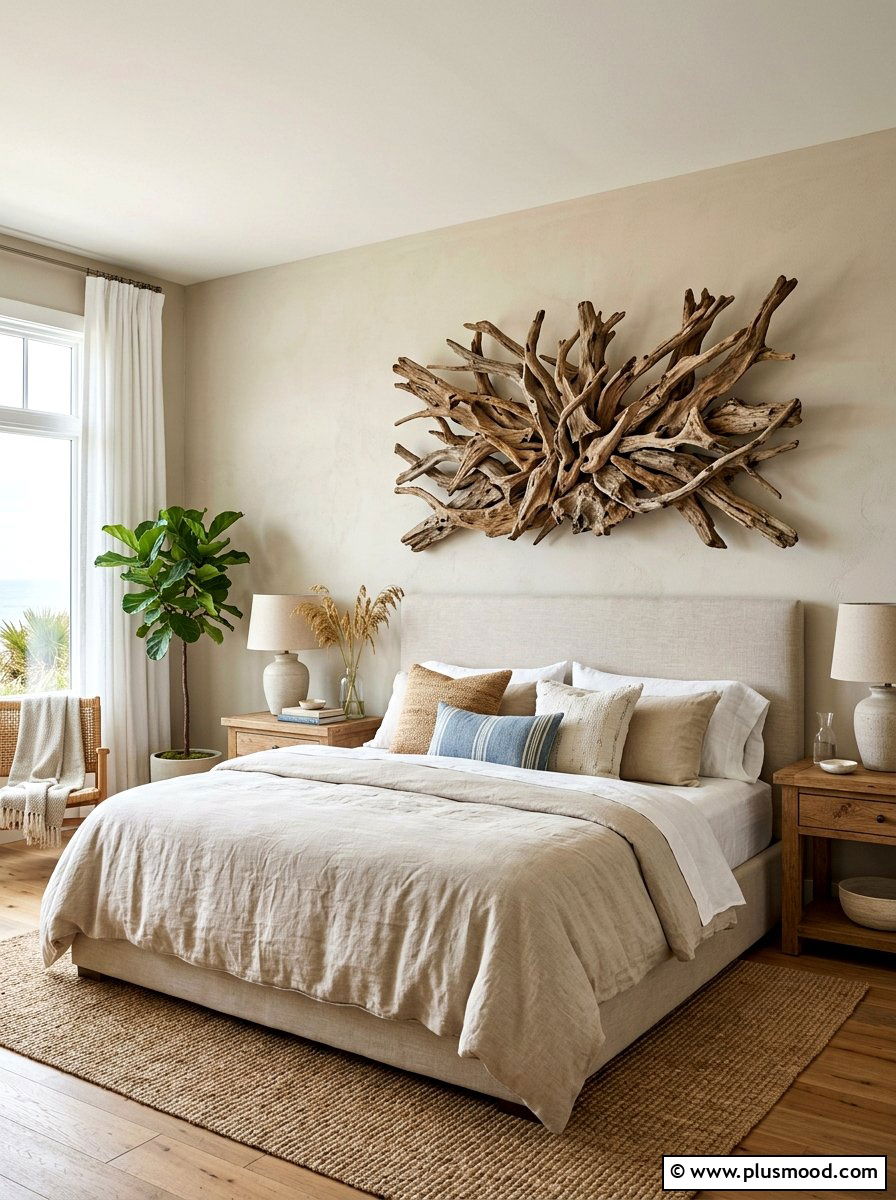 Driftwood Wall Art - 25 elegant summer bedroom ideas