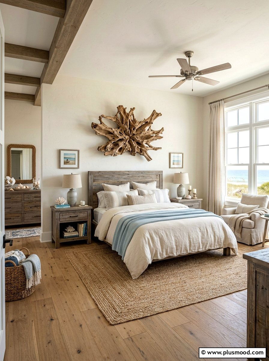 Driftwood Wall Decor - 25 summer beachy bedroom ideas