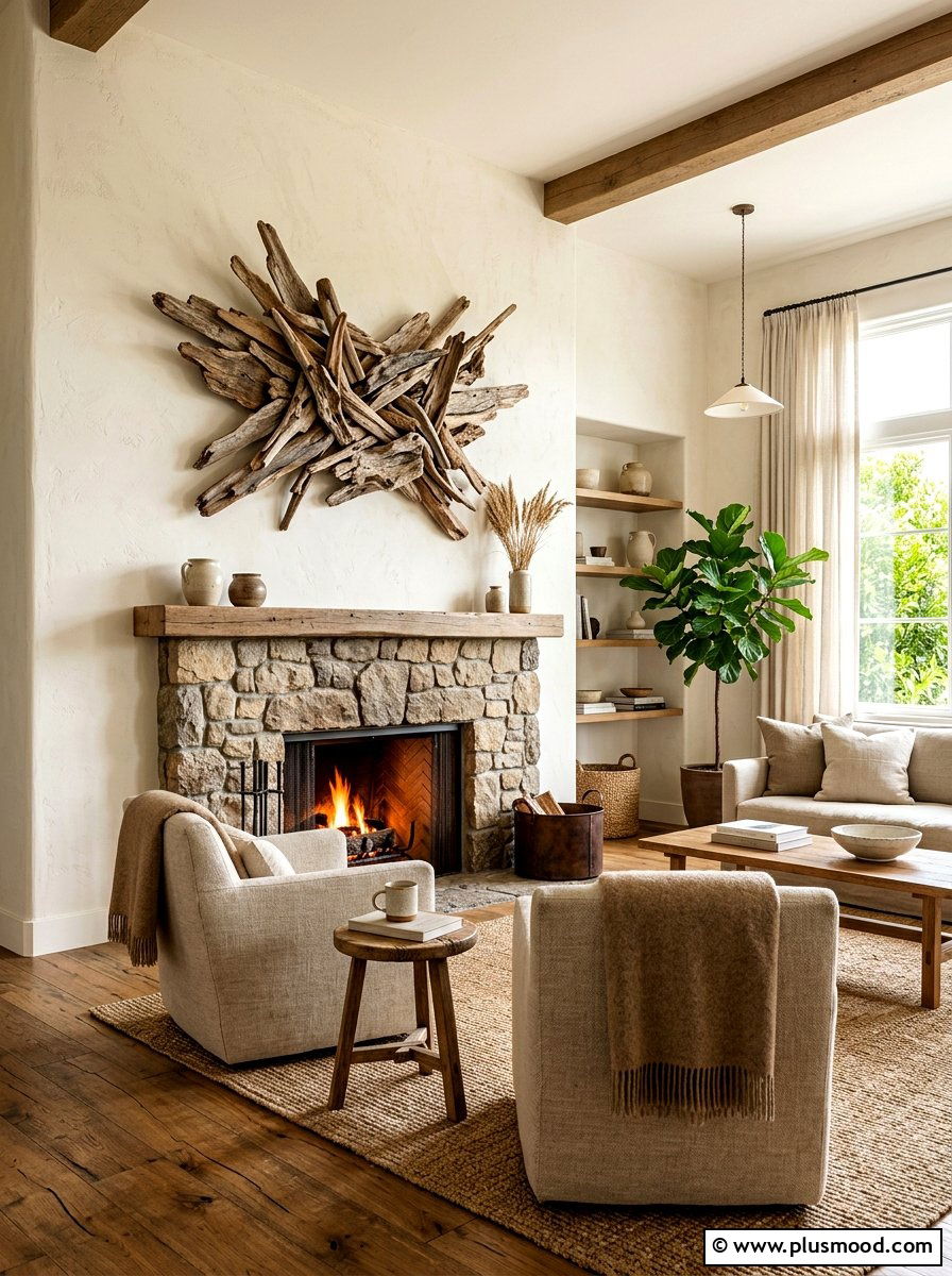 Driftwood Wall Sculpture - 25 summer wall art ideas for living room