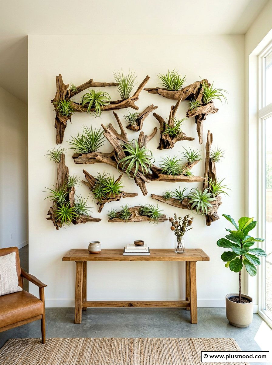 Driftwood air plant - 25 summer shelf decor ideas