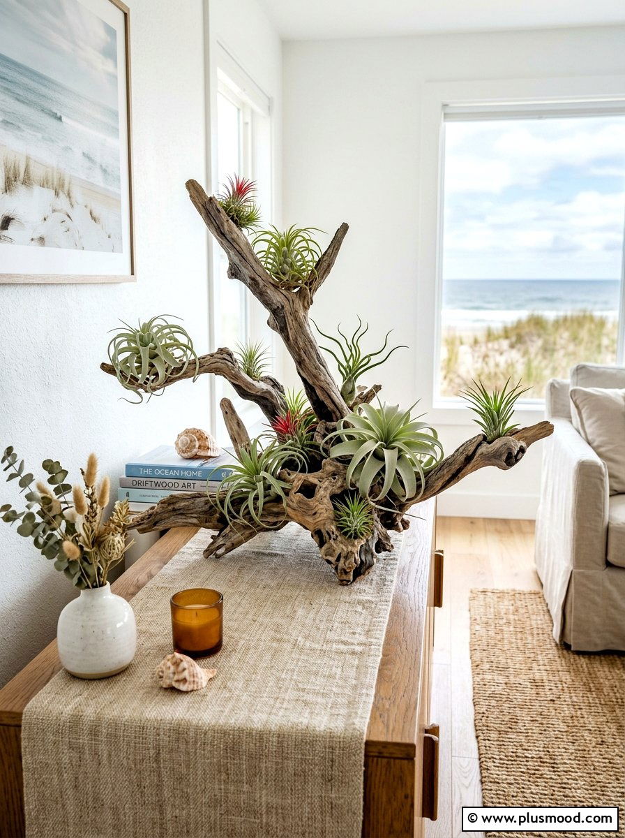 Driftwood and Air Plant Display - 25 summer buffet table decor ideas