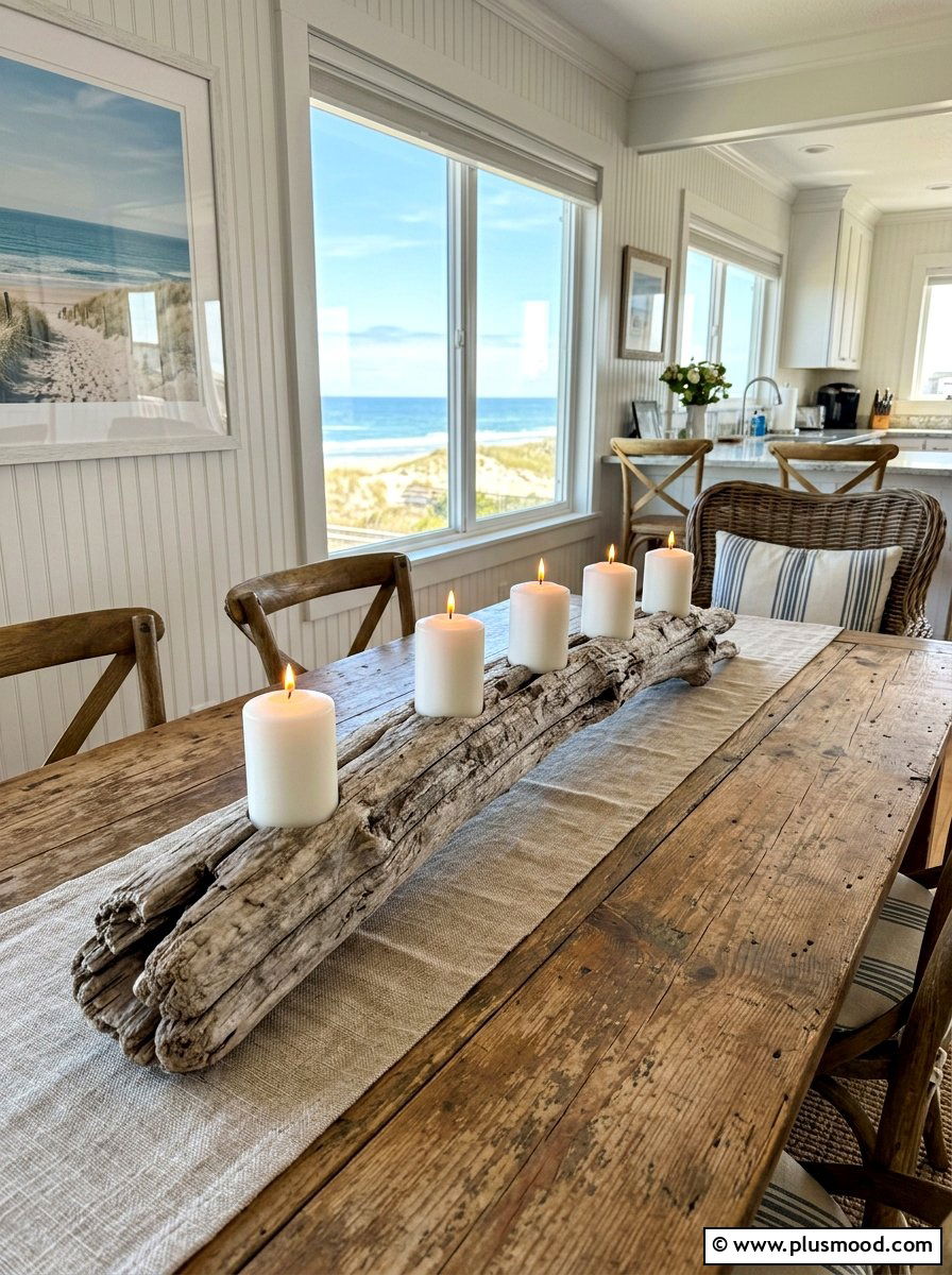 Driftwood candle holder centerpiece - 25 summer kitchen centerpiece ideas