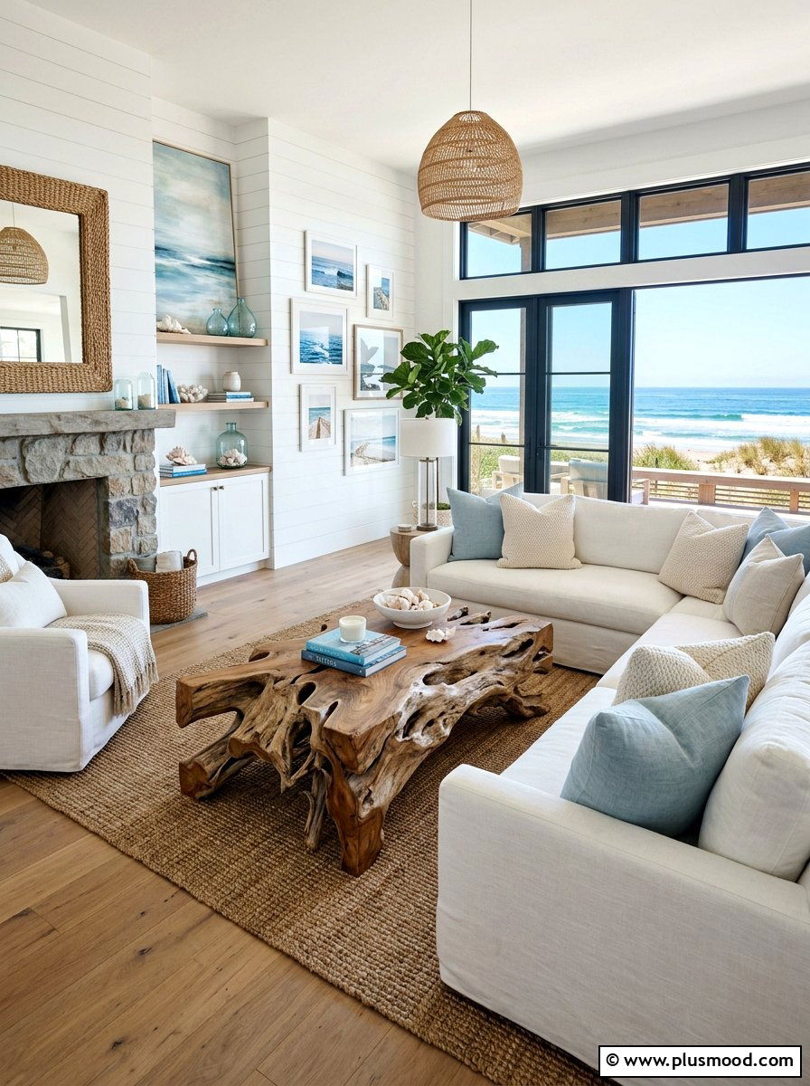 Driftwood coffee table - 25 summer coastal home decor ideas