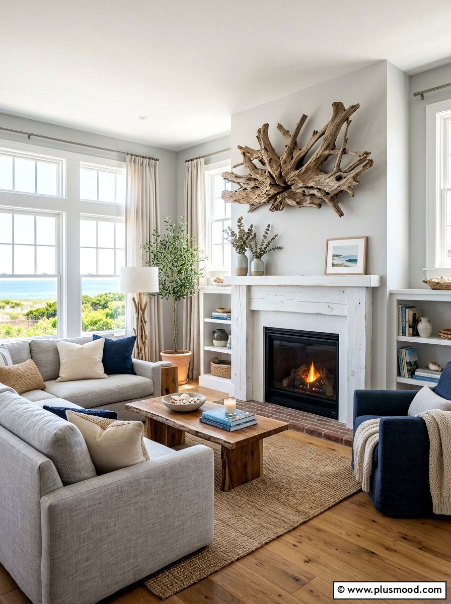Driftwood decor living room - 25 beachy summer living room ideas