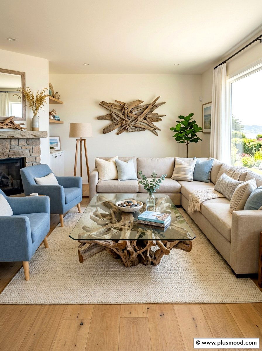 Driftwood living room - 25 summer nautical decor ideas