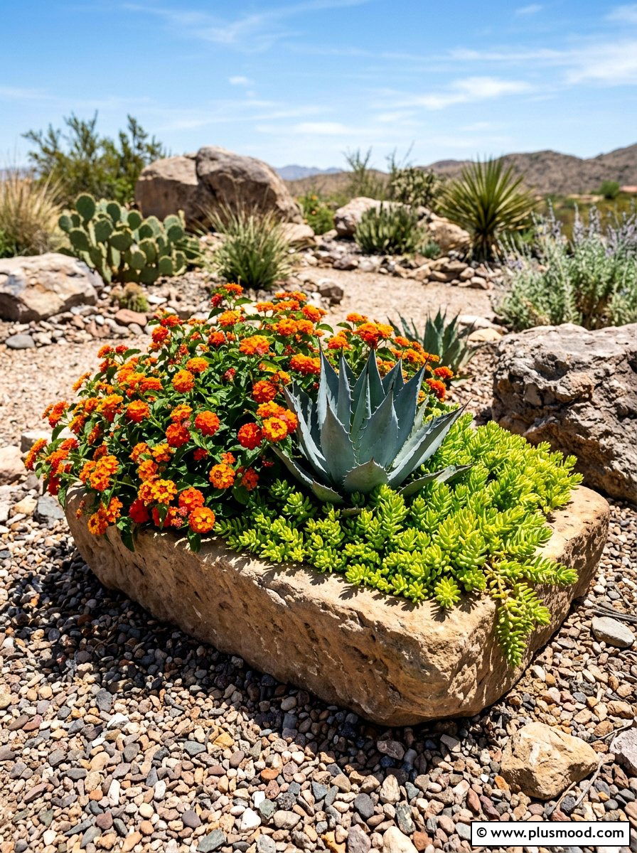 Drought Tolerant Lantana Succulent Mix - 25 summer planters with lantana ideas