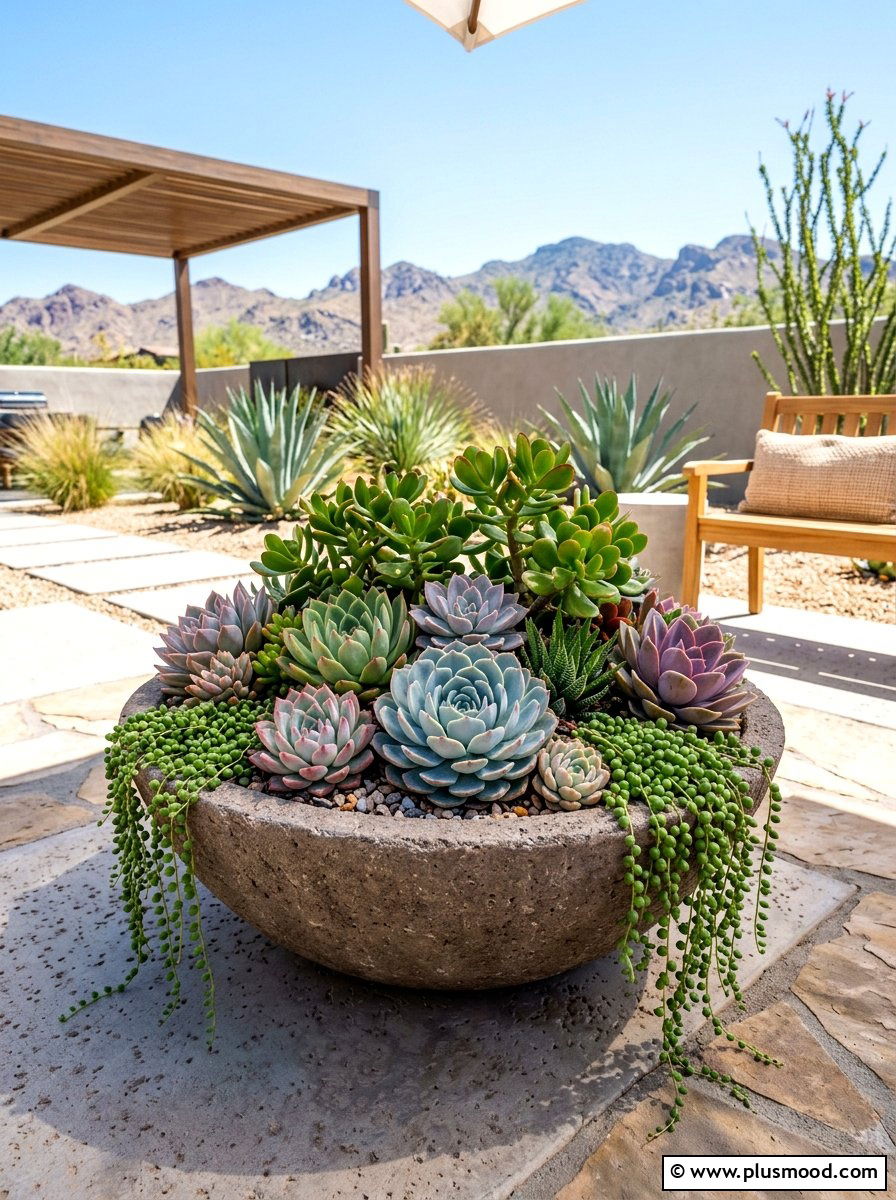 Drought Tolerant Succulent Arrangement - 25 summer container garden ideas