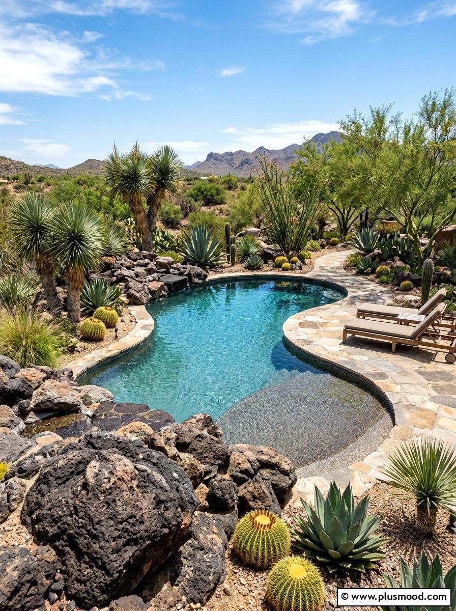 Drought tolerant pool landscape - 25 pool landscaping ideas with cactus garden