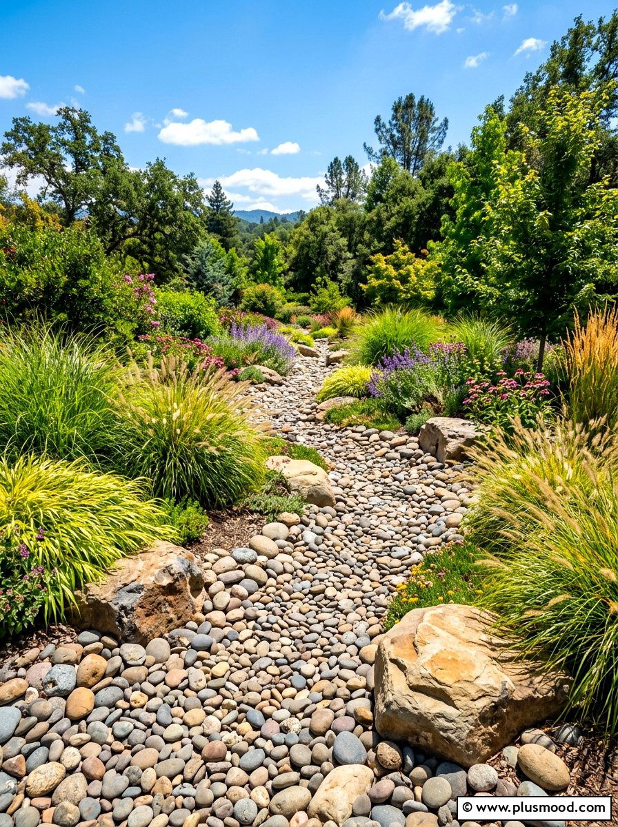 Dry Creek Bed - 25 summer drought tolerant landscaping ideas