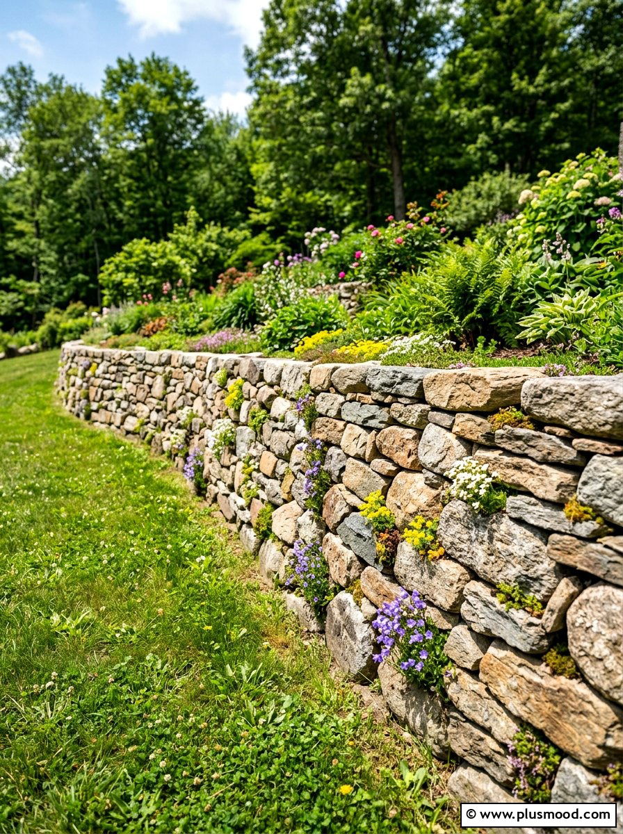 Dry Stack Stone Wall - 25 summer retaining wall landscaping ideas