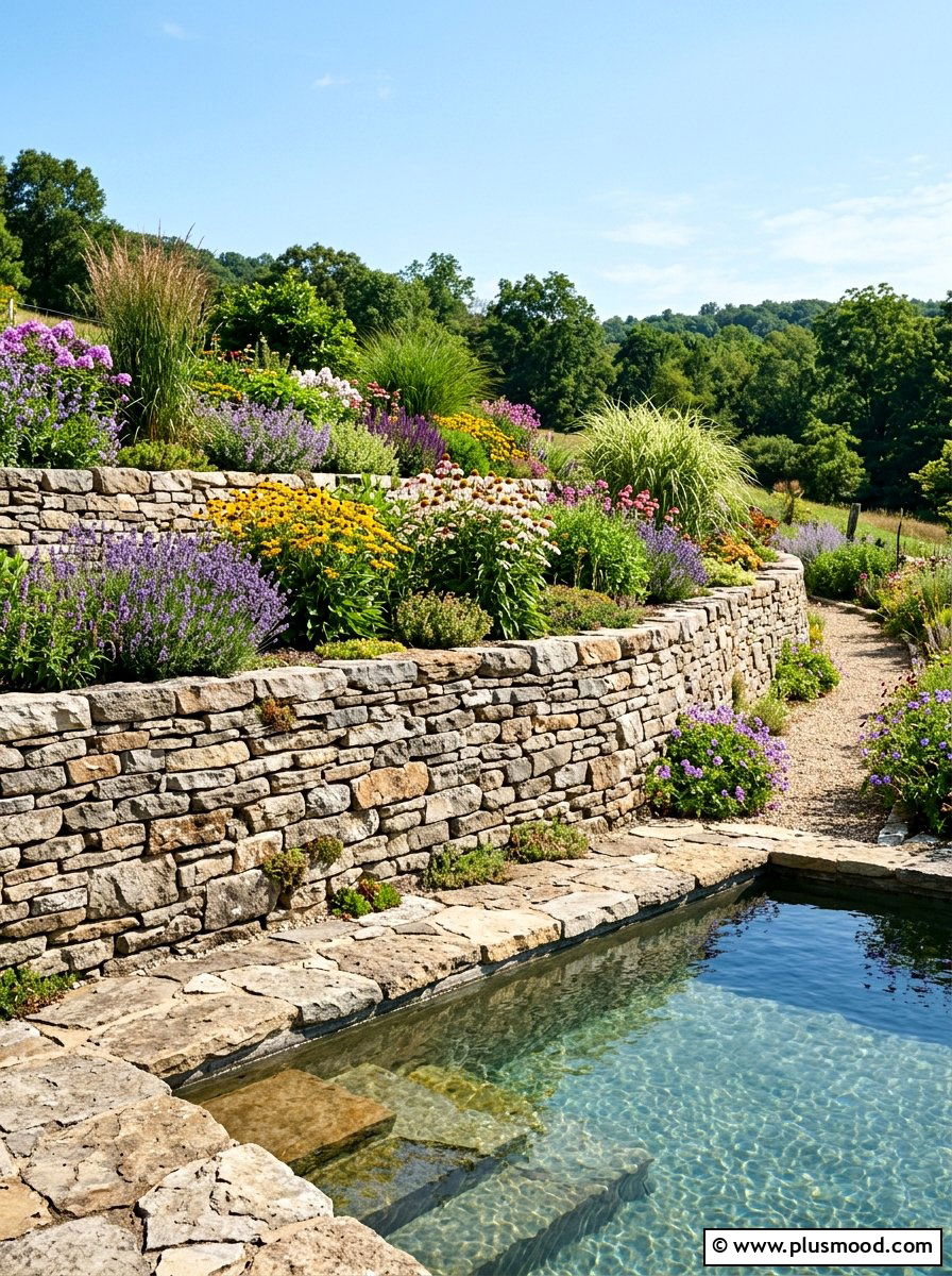 Dry Stack Stone Wall - 25 pool landscaping ideas for natural pools