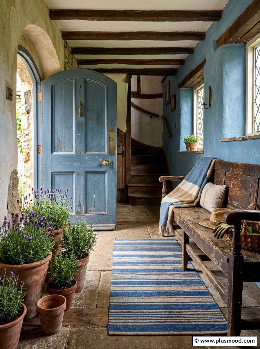 Dusty Blue Entrance Styling - 25 summer blue front door ideas