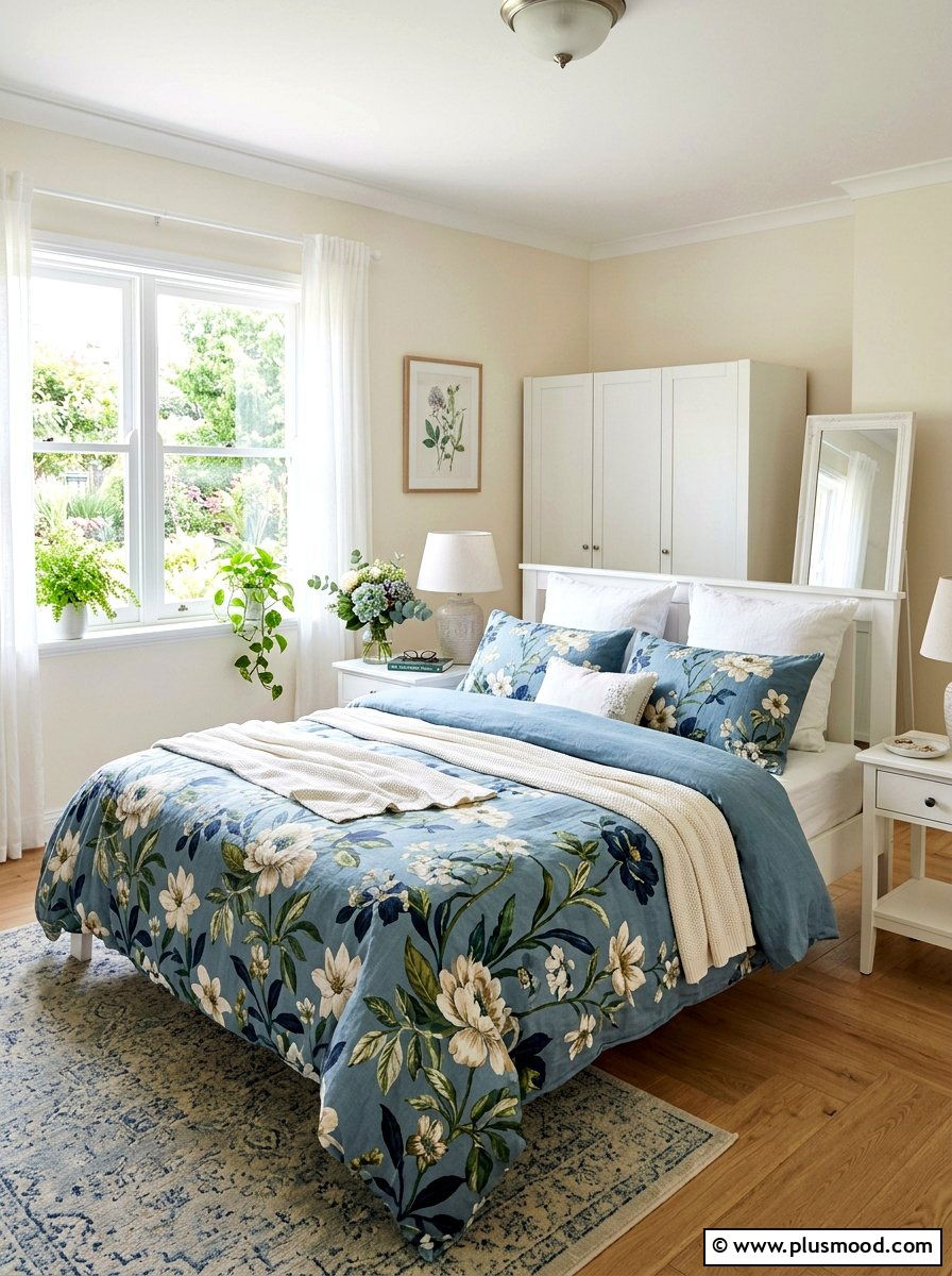 Dusty Blue Floral Bedroom - 25 blue summer bedroom ideas