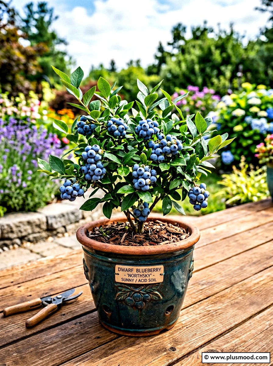 Dwarf Blueberry Fruit Container - 25 summer container garden ideas