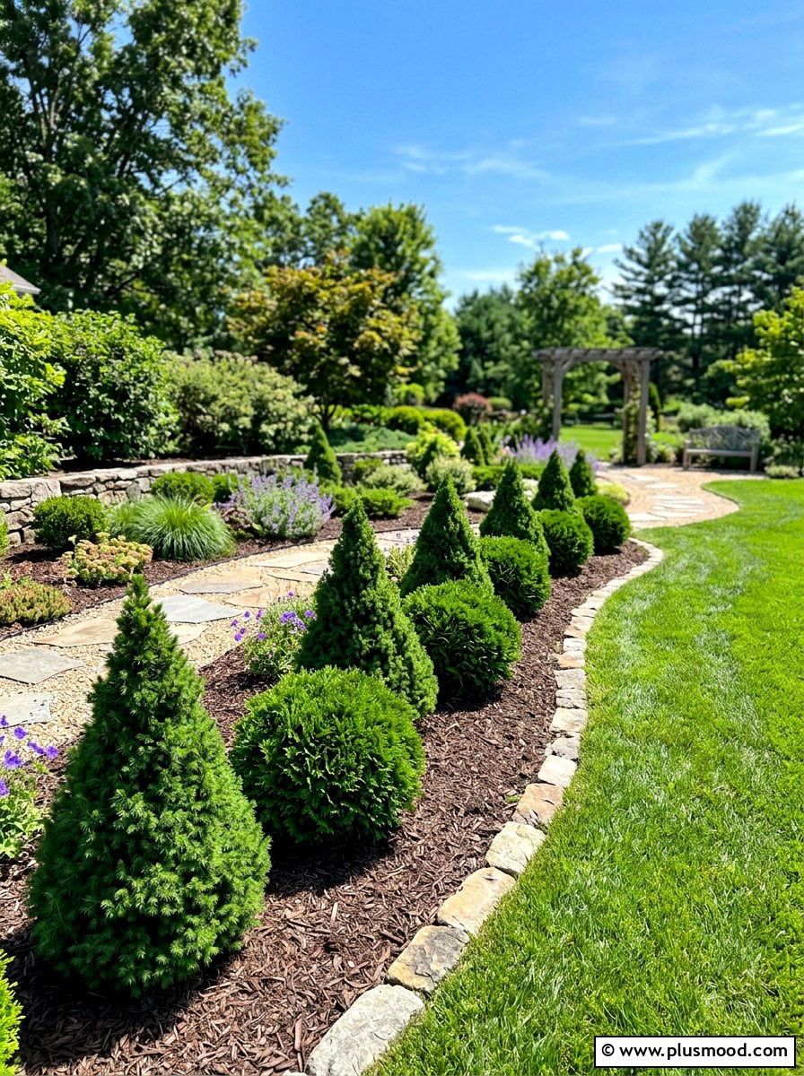 Dwarf Evergreen Border - 25 summer foundation planting ideas