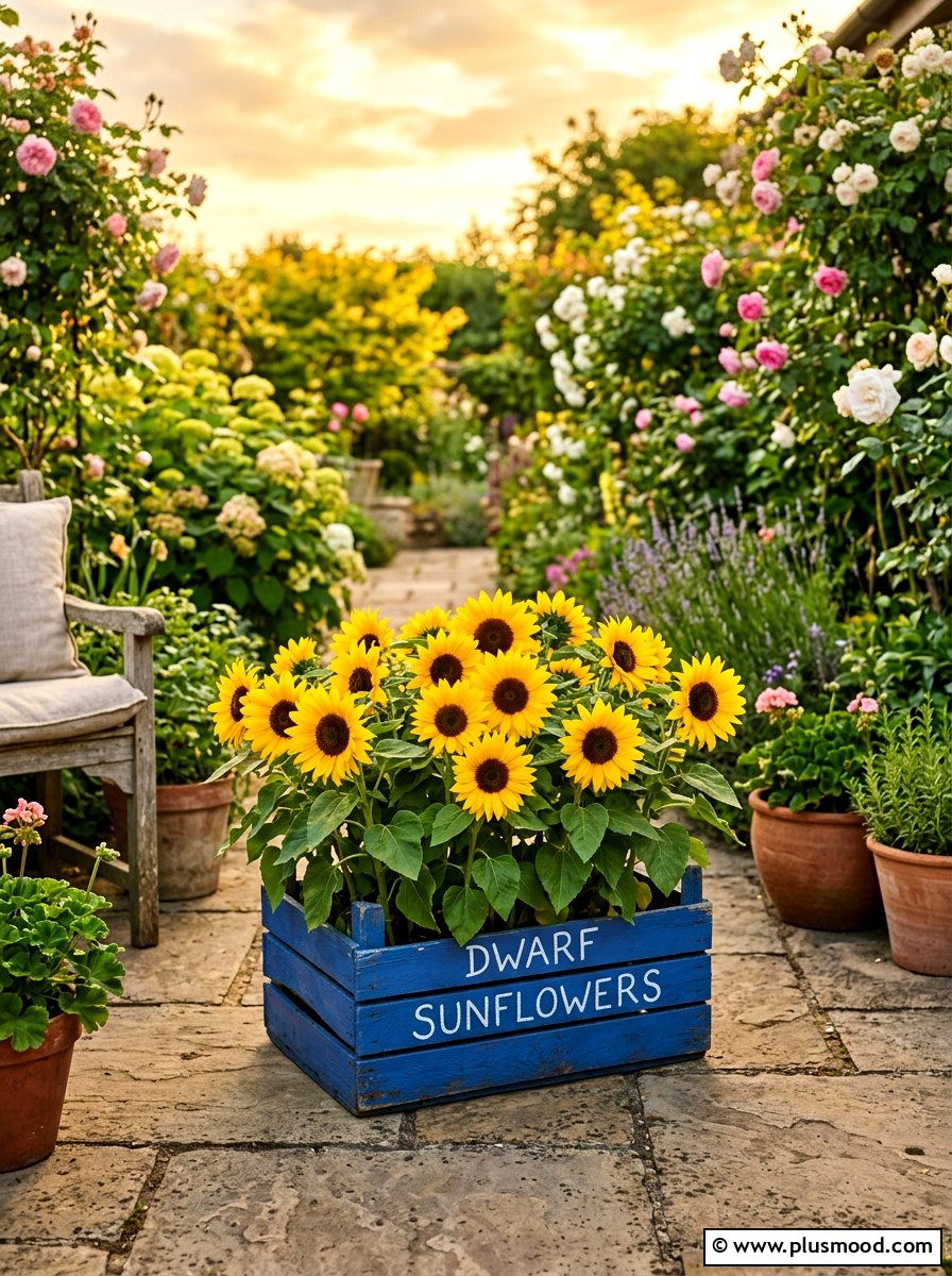 Dwarf Sunflower Planter - 25 late summer planter ideas