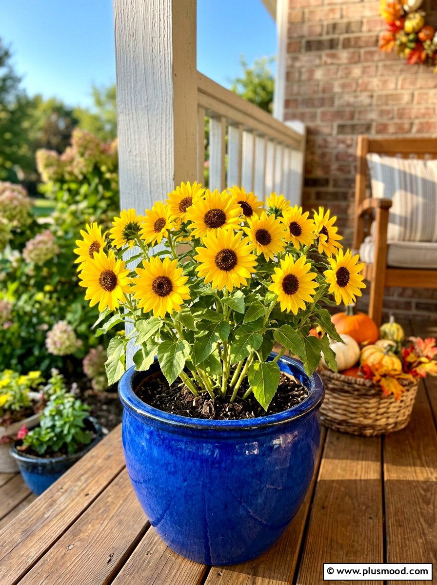 Dwarf Sunflower Pot - 25 late summer porch planter ideas