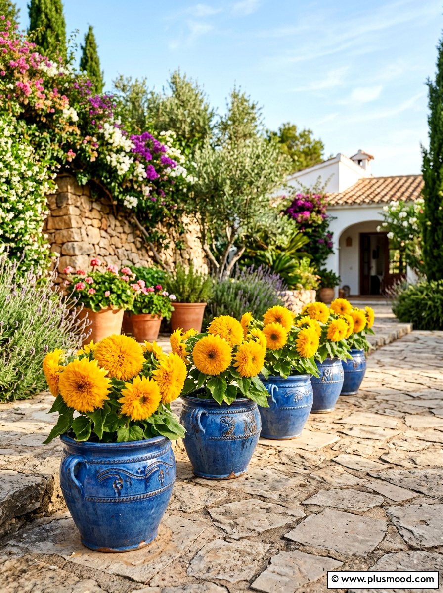 Dwarf Sunflower Pots - 25 summer sunflower garden ideas