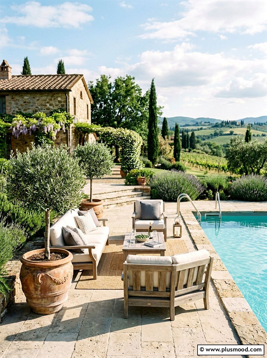 Dwarf olive tree pool patio - 25 pool landscaping ideas with native plants