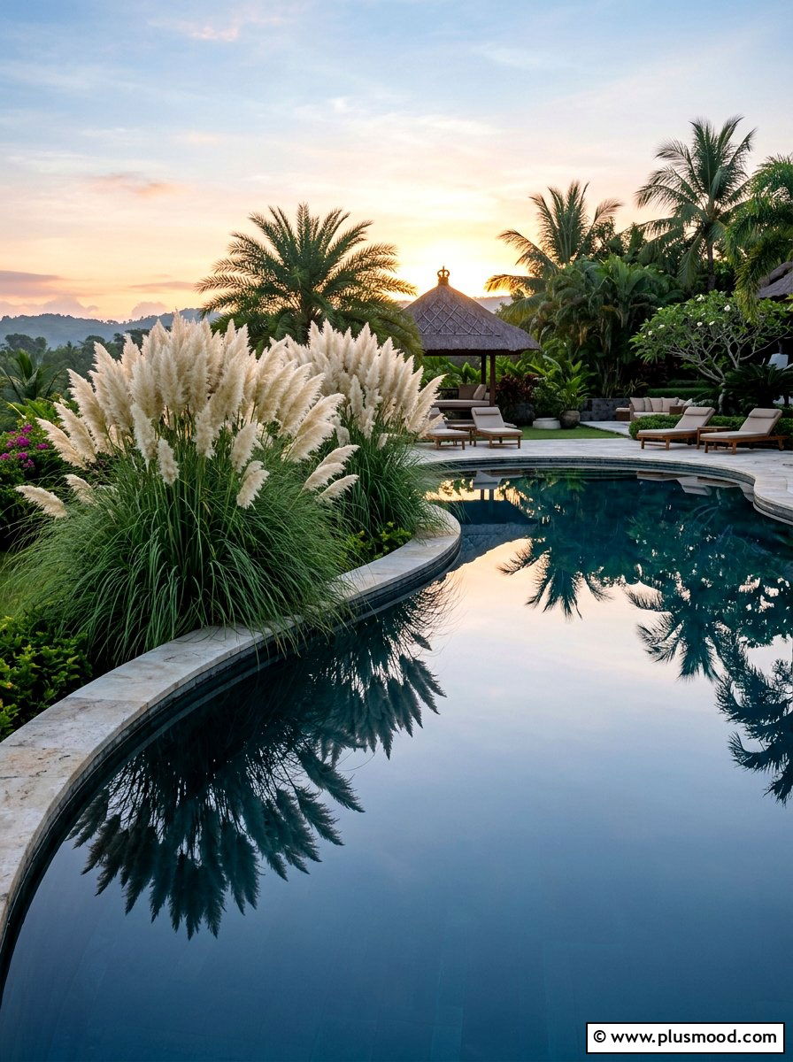 Dwarf pampas grass for pool - 25 pool landscaping ideas with ornamental grasses